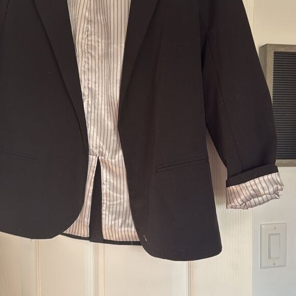 Black Lined Silk Striped Blazer - Cuffed Striped or Non - Size Small - Picture 2 of 4